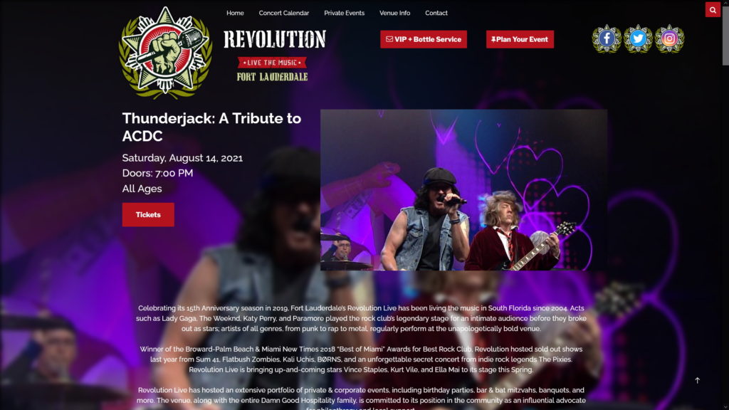 Image of the Revolution Live website